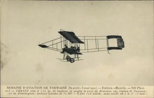 CPA Semaine d'Aviation de Touraine, 30 avril-5 mai 1910, Chavez, biplan H. Farman
