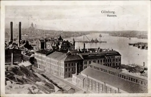 Ak Göteborg Schweden, Blick auf  Hafenansicht, Industriegebäude