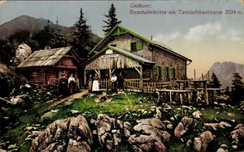 Ak Weng im Gesäuse Steiermark, Ennstalerhütte, Tamischbachturm, 2034 m, Landschaft, Personen