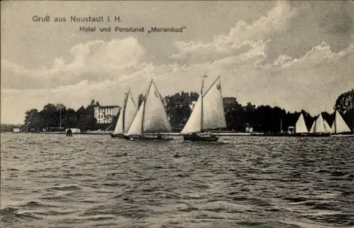 Ak Neustadt in Holstein, Hotel und Pensionat Marienbad, Segelboote