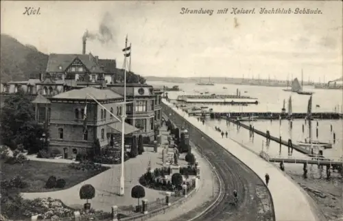 Ak Kiel, Strandweg, Kaiserl. Jachtklub-Gebäude, Hafenansicht,  