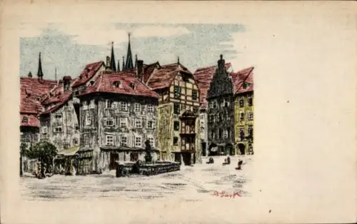 Künstler Ak Lark, B., Cheb Eger Region Karlsbad, Marktplatz