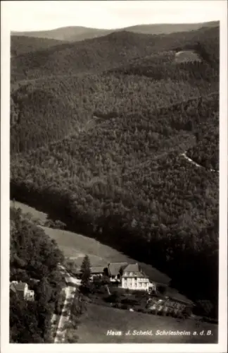 Ak Schriesheim an der Bergstraße, Haus J. Scheld, Fliegeraufnahme