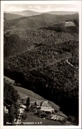 Ak Schriesheim an der Bergstraße, Landschaftsaufnahme, Haus J. Scheid, Wälder, Bergsicht