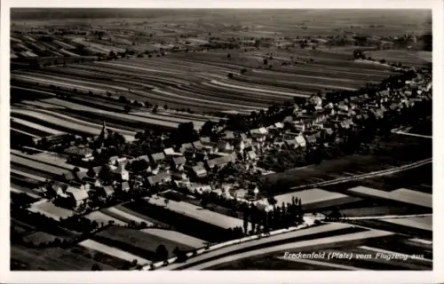 Ak Freckenfeld in der Saarpfalz, Luftaufnahme von Freckenfeld, Ackerflächen, Häuserzeilen