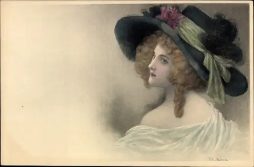 Künstler Litho von Wichera, Raimund, Dame mit Hut