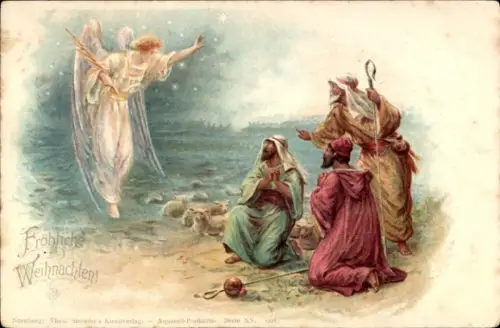 Ak Frohe Weihnachten, Heilige drei Könige, Erscheinung, Engel