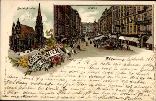 Litho Wien 1 Innere Stadt, Stefanskirche, Graben
