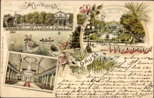 Litho Wiesbaden in Hessen, Kurhaus, Kurhausplatz, Kursaal