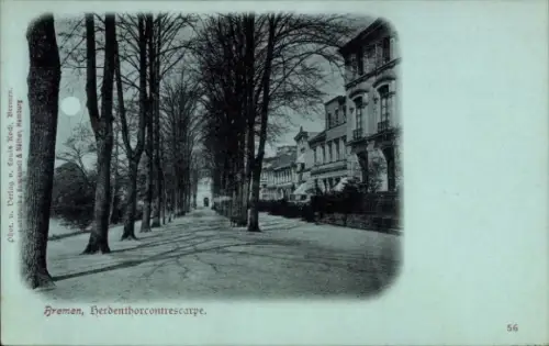 Mondschein Ak Hansestadt Bremen, Herdenthor-Contrescarpe