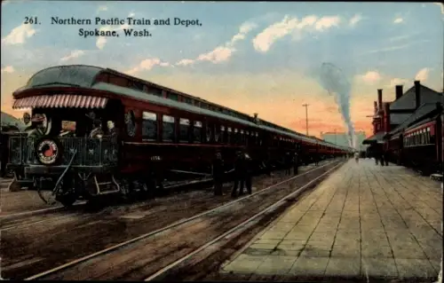 Ak Spokane Washington USA, Northern Pacific Train and Depot