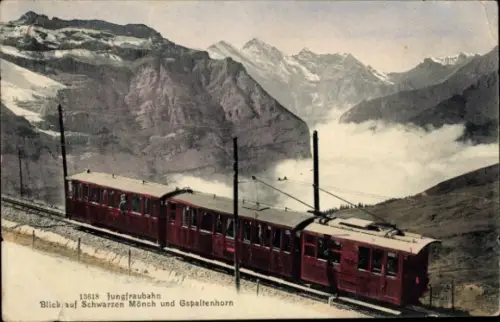 Ak Kanton Bern, Jungfrau, Jungfraubahn, Schwarzer Mönch, Gspaltenhorn