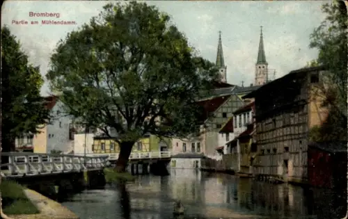 Ak Bydgoszcz Bromberg Westpreußen, am Mühlendamm