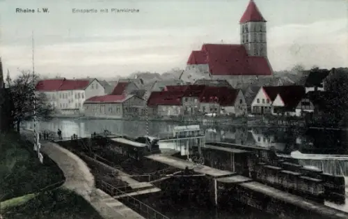 Ak Rheine in Westfalen, Emspartie mit Pfarrkirche