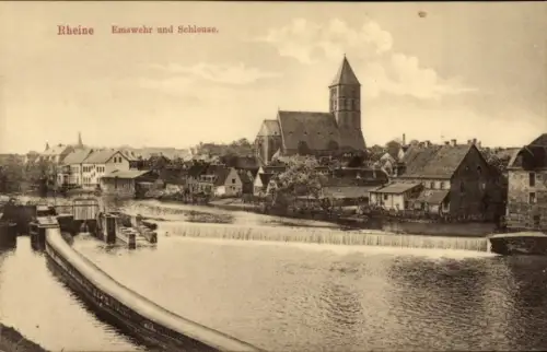 Ak Rheine in Westfalen, Emswehr und Schleuse