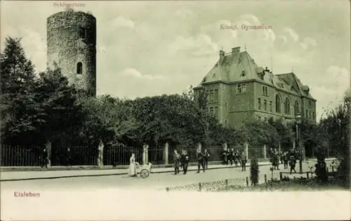 Ak Lutherstadt Eisleben, Schlossruine, Gymnasium