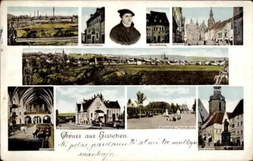 Ak Lutherstadt Eisleben, Martin Luther, Geburtshaus, Sterbebaus, Marktplatz, Kirche