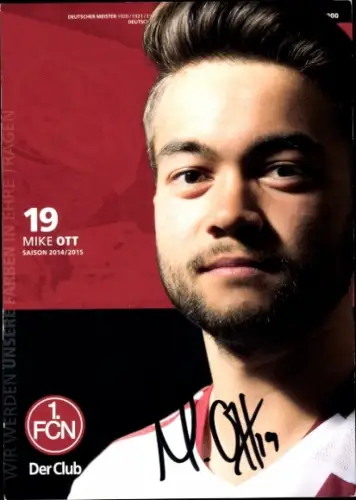 Autogrammkarte Fußballer Mike Ott, 1. FC Nürnberg, Autogramm
