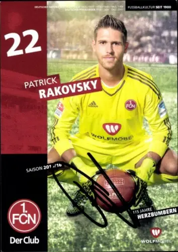 Autogrammkarte Fußballer Patrick Rakovsky, 1. FC Nürnberg, Autogramm
