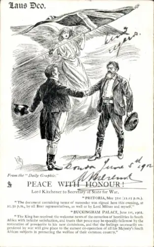 Künstler Ak  Peace with Honour, Lord Kitchener to Secretary of State for War