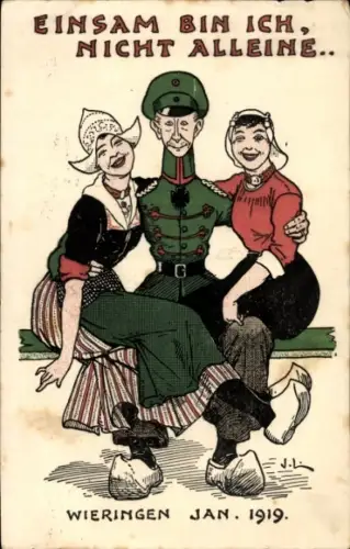 Künstler Ak Kronprinz Wilhelm, Leben im Exil, Zwei Frauen, Wieringen 1919