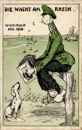 Ak Kronprinz Wilhelm, Leben im Exil, Hund, Wacht am Rhein, Wieringen 1918