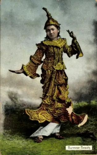 Ak Burma, Junge Frau in Tracht