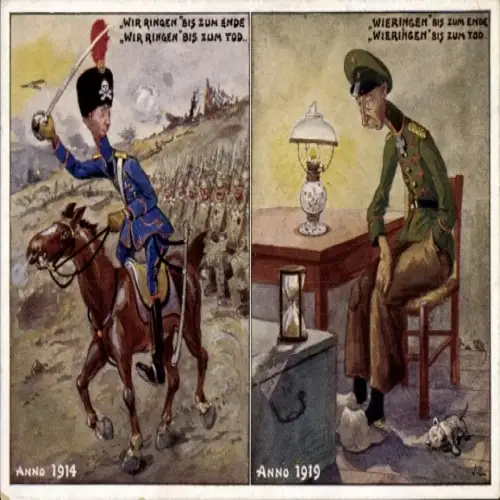 Künstler Ak Karikatur, Kronprinz, Leben im Exil, Wieringen, Schlachtfeld