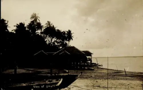 Ak Singapore Singapur, Häuser, Ufer, Boot