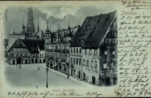 Mondschein Ak Zwickau in Sachsen, Markt, Nordseite, Kräuter Gewölbe