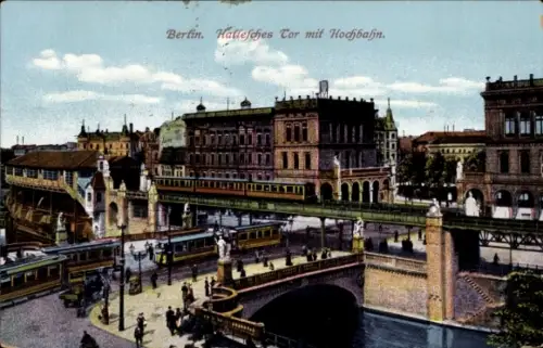 Ak Berlin Mitte, Alexanderplatz,  Hallefches Tor, Hochbahn, Verkehrsansicht, historische Archi...