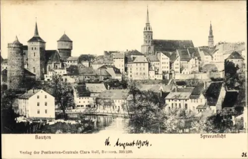 Ak Bautzen in der Oberlausitz, Stadtansicht  Spreeansicht,  Gebäude, Datum 16. August 1904