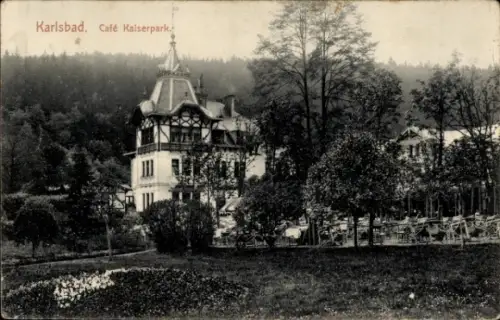 Ak Mariánské Lázně Marienbad Region Karlsbad, Cafe Kaiserpark