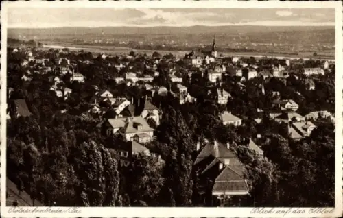Ak Kötzschenbroda Radebeul, Blick auf das Elbtal, Totalansicht, Kirche