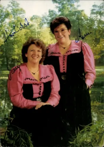Autogrammkarte Sänger Duo Anni und Moni, Portrait, Autogramme