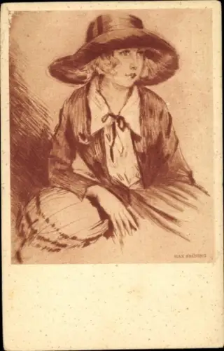 Künstler Ak Brüning, Max, Portrait einer jungen Frau mit Hut, Kitty Maaß