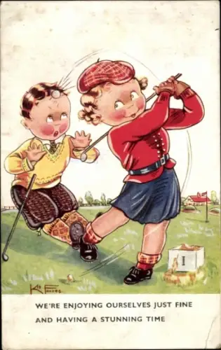 Künstler Ak Kinder spielen Golf