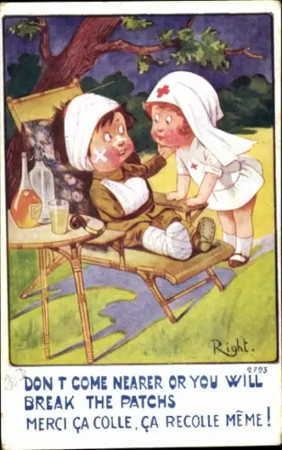 Künstler Ak Right, Verletzter Soldat, Krankenschwester, Kinder