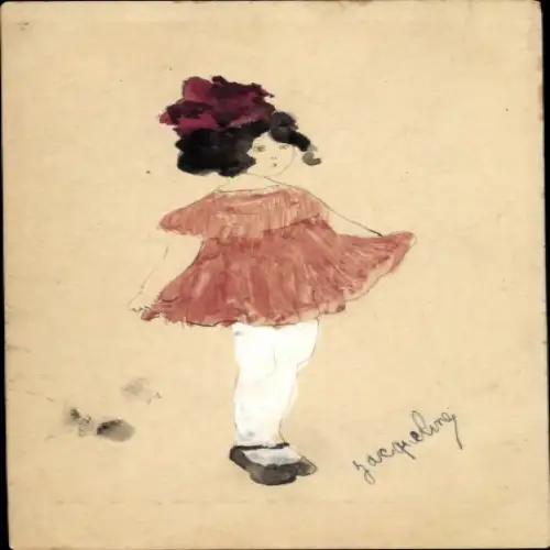 Handgemalt Ak Mädchen-Porträt