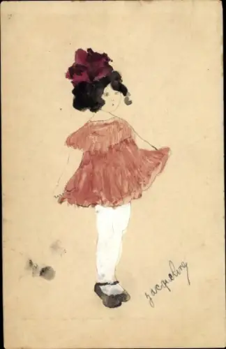 Handgemalt Ak Mädchen-Porträt