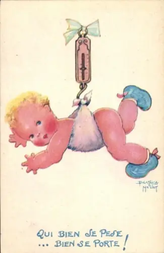 Künstler Ak Mallet, Beatrice, Baby wird gewogen, Kinderfürsorge