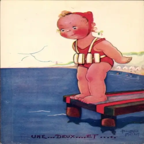 Künstler Ak Mallet, Beatrice, Mädchen vor dem Sprung ins Wasser