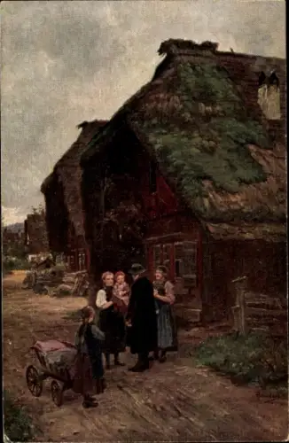 Künstler Ak Hasemann, W., Menschen vor einem Schwarzwaldhaus