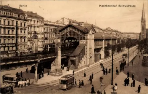 Ak Berlin Schöneberg, Blick auf den Hochbahnhof Bülowstraße, Straßenbahn