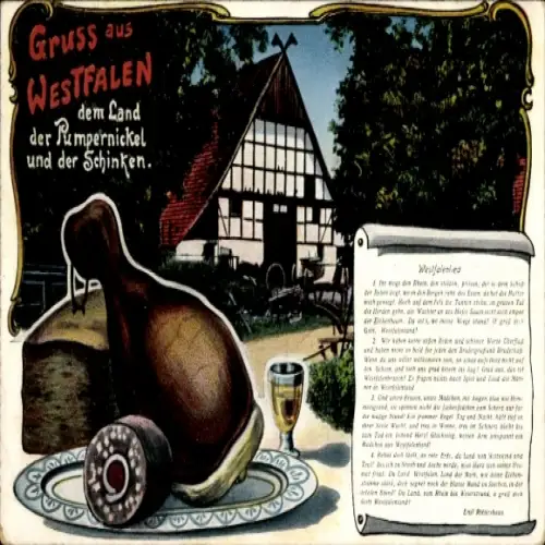 Lied Ak Westfalenlied, Emil Rittershaus, Bauernhaus, Pumpernickel, Schinken