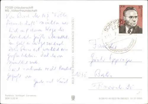 Ak FDGB Urlauberschiff MS Völkerfreundschaft