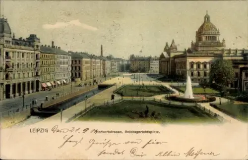 Ak Leipzig, Markt, Reichsgerichtsplatz, Brunnen,  Gebäude