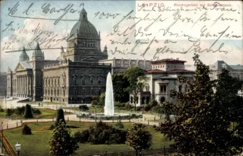 Ak Leipzig, Reichsgericht, Schuckplatz, Gartenanlage, Historische Architektur