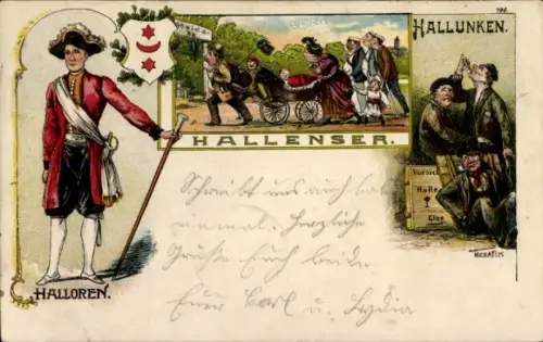 Litho Halle an der Saale, Hallenser, Halloren, Hallunken