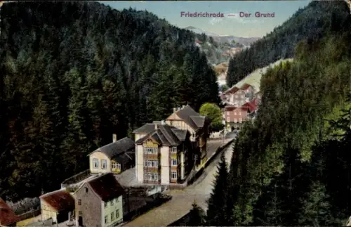 Ak Friedrichroda im Thüringer Wald, Berglandschaft, Häuser, Wald, Weg, nmotiv